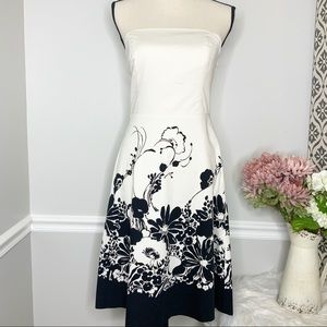 ANN TAYLOR Strapless Black/White Floral Dress